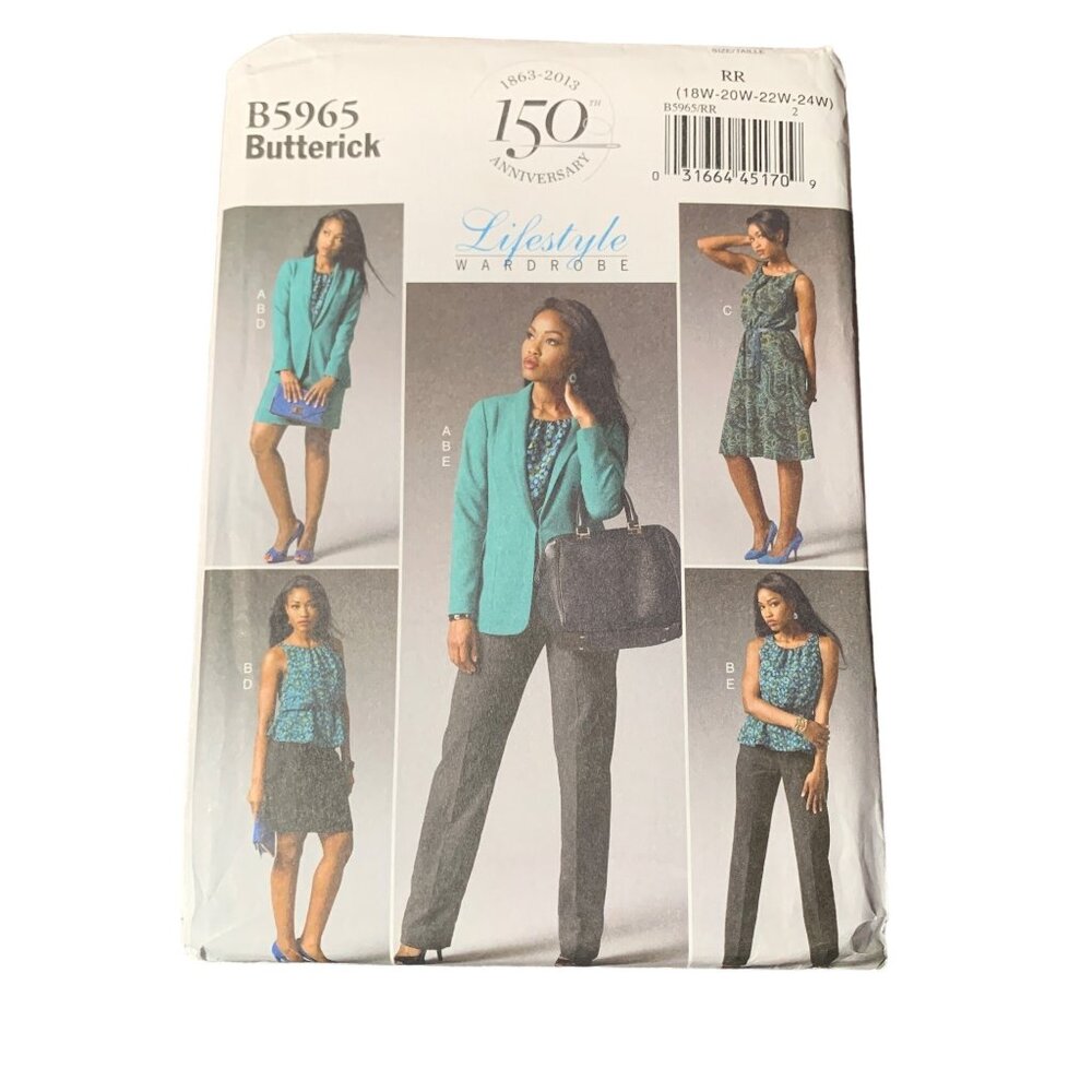 Butterick B5965 Womens Sewing Pattern Jacket Dress Shirt Skirt Pants Size 18W-24